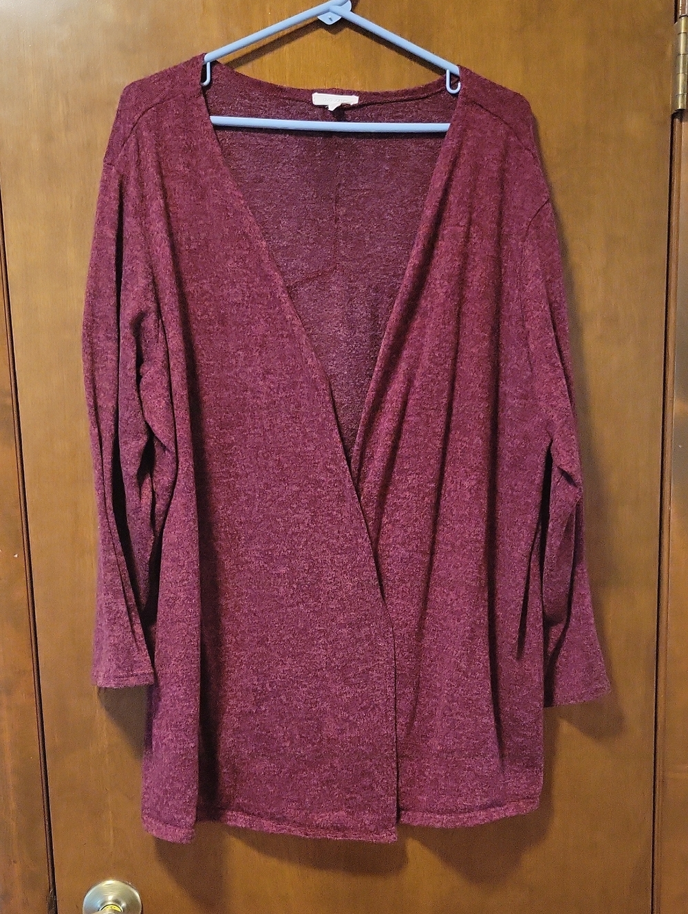 Ava James Lightweight Knit Burgundy Open Cardigan 3x